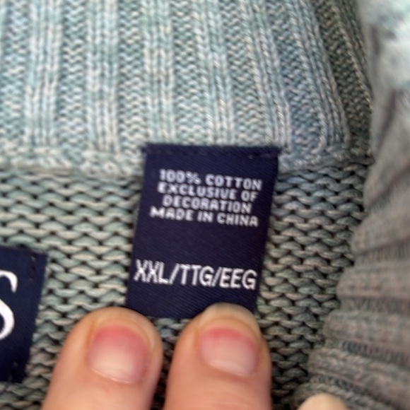 Chaps Light Green Mock Neck Button Up Elbow Patches Sweater - Picture 4 of 9